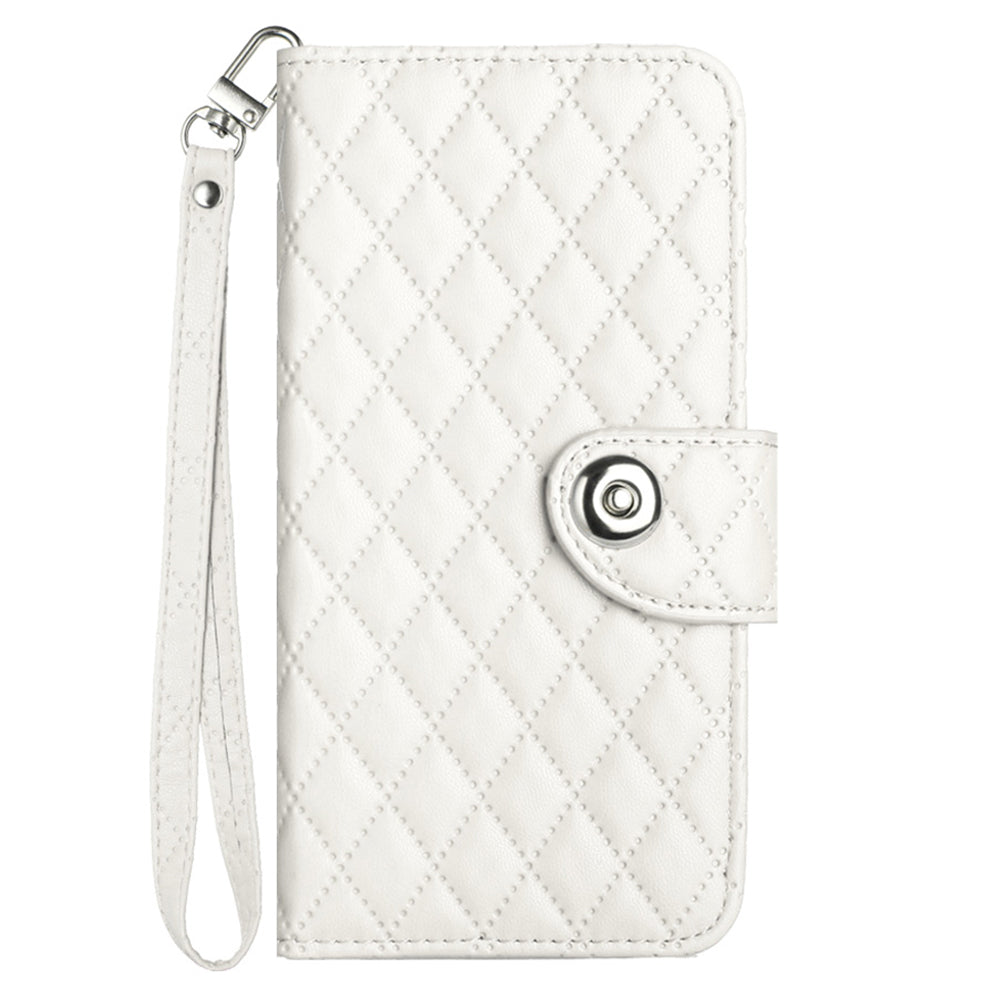 For Samsung Galaxy S24 FE Case YB Imprinting Series-8 Leather Wallet Phone Cover with 7 Card Slots - White