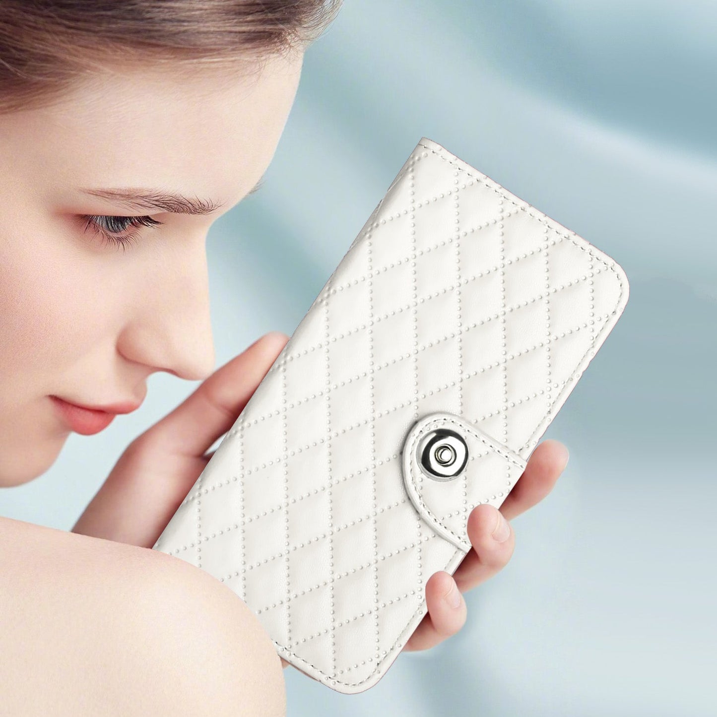 For Samsung Galaxy S24 FE Case YB Imprinting Series-8 Leather Wallet Phone Cover with 7 Card Slots - White