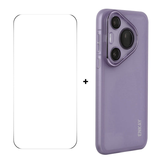 For Huawei Pura 70 ENKAY HAT PRINCE Case Matte TPU Phone Cover with Lens Film + 9H Glass Protector - Purple