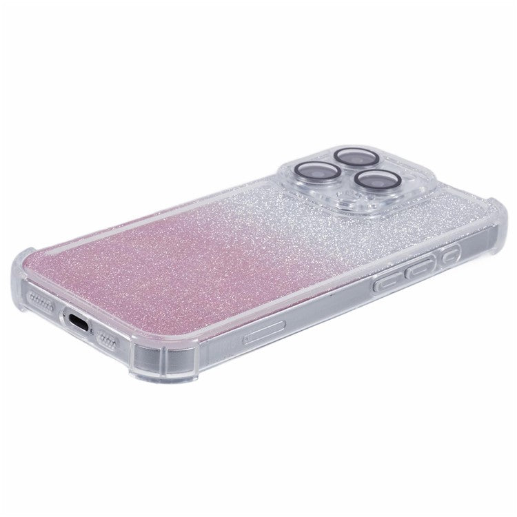 For iPhone 16 Pro Case Electroplating Clear TPU Phone Cover with Lens Film and Glitter Card - Silver