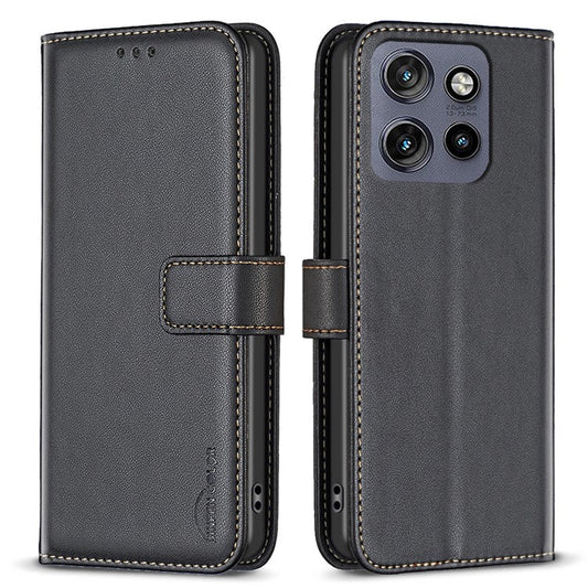 BINFEN COLOR BF17 For Motorola Edge 50 Neo 5G / Moto S50 5G / Thinkphone 25 5G Case Wallet Folio Flip Leather Cover - Black