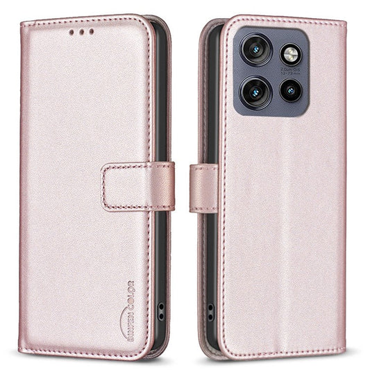 BINFEN COLOR BF17 For Motorola Edge 50 Neo 5G / Moto S50 5G / Thinkphone 25 5G Case Wallet Folio Flip Leather Cover - Pink
