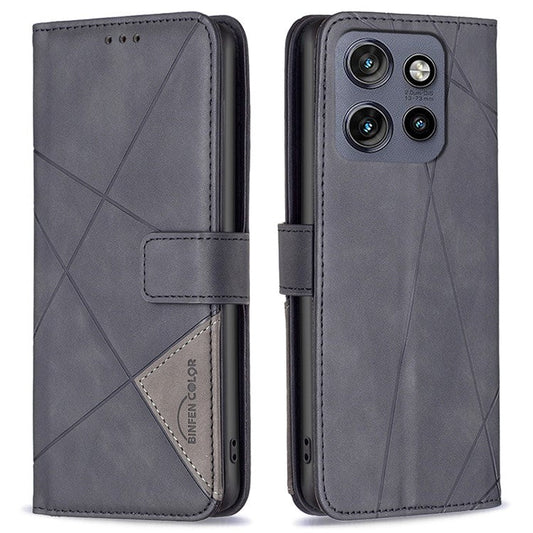 BINFEN COLOR BF05 For Motorola Edge 50 Neo 5G / Moto S50 5G / Thinkphone 25 5G Case Leather Phone Cover Wallet Stand - Black