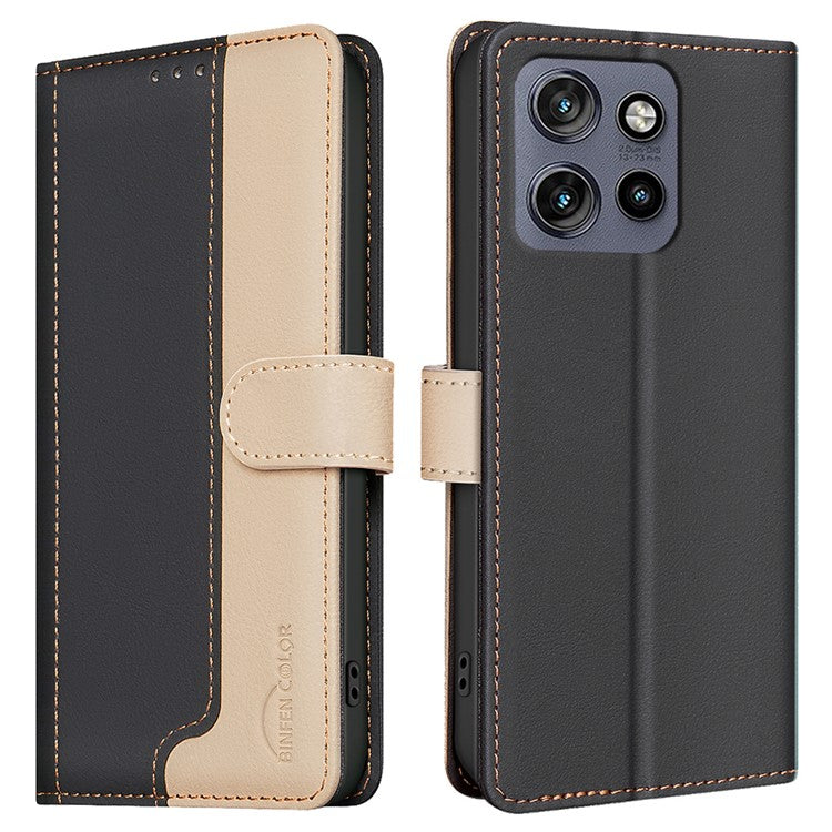 BINFEN COLOR BF33 for Motorola Edge 50 Neo 5G / Moto S50 5G / Thinkphone 25 5G Leather Case Splicing Color RFID Blocking - Black