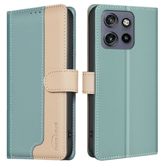 BINFEN COLOR BF33 for Motorola Edge 50 Neo 5G / Moto S50 5G / Thinkphone 25 5G Leather Case Splicing Color RFID Blocking - Green