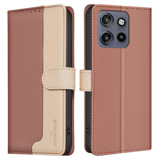 BINFEN COLOR BF33 for Motorola Edge 50 Neo 5G / Moto S50 5G / Thinkphone 25 5G Leather Case Splicing Color RFID Blocking - Brown