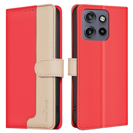 BINFEN COLOR BF33 for Motorola Edge 50 Neo 5G / Moto S50 5G / Thinkphone 25 5G Leather Case Splicing Color RFID Blocking - Red