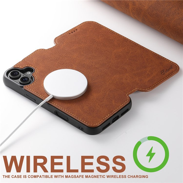 SUTENI J06 For iPhone 16 Pro Case Litchi Texture Leather Wallet Phone Shell Compatible with MagSafe - Khaki