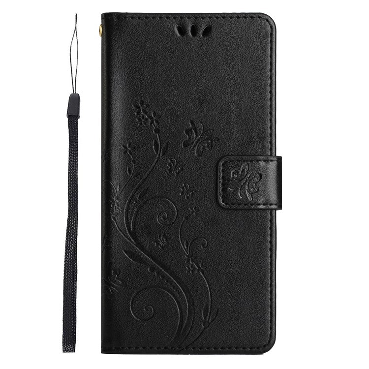 For Xiaomi Poco C75 4G / Redmi 14R 5G / 14C 4G Case Pattern Imprint PU Leather Phone Wallet Cover with Strap - Black