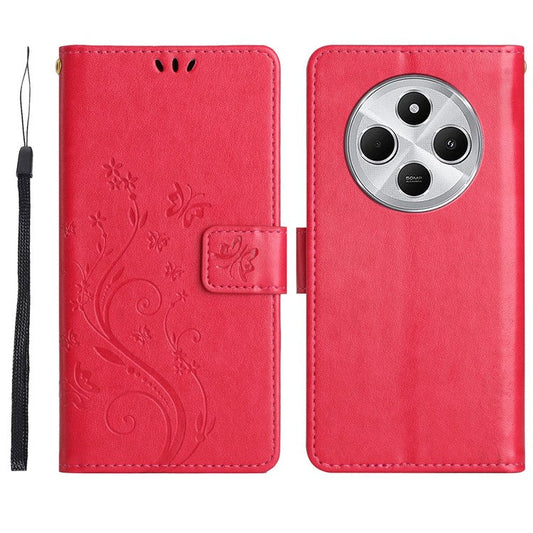 For Xiaomi Poco C75 4G / Redmi 14R 5G / 14C 4G Case Pattern Imprint PU Leather Phone Wallet Cover with Strap - Red