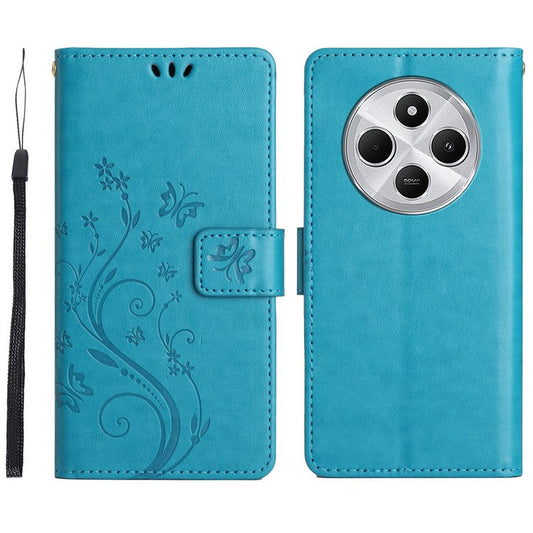 For Xiaomi Poco C75 4G / Redmi 14R 5G / 14C 4G Case Pattern Imprint PU Leather Phone Wallet Cover with Strap - Blue