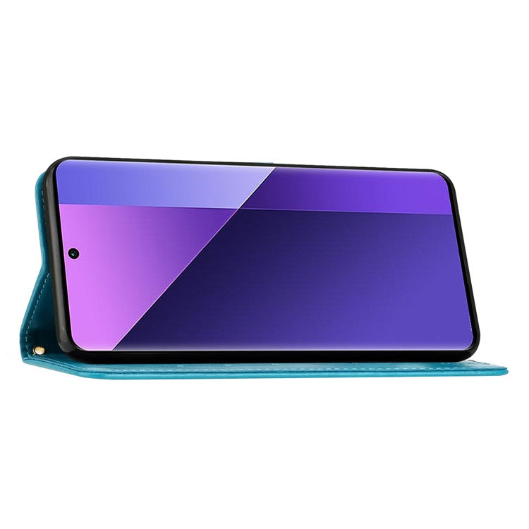For Xiaomi Poco C75 4G / Redmi 14R 5G / 14C 4G Case Pattern Imprint PU Leather Phone Wallet Cover with Strap - Blue