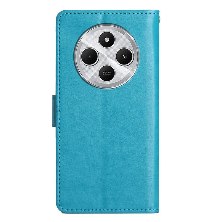 For Xiaomi Poco C75 4G / Redmi 14R 5G / 14C 4G Case Pattern Imprint PU Leather Phone Wallet Cover with Strap - Blue