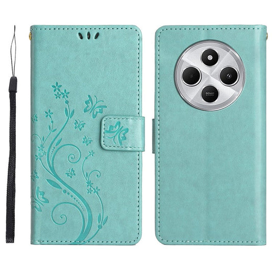 For Xiaomi Poco C75 4G / Redmi 14R 5G / 14C 4G Case Pattern Imprint PU Leather Phone Wallet Cover with Strap - Baby Blue