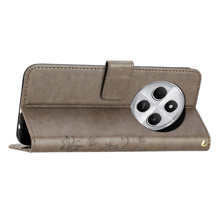 For Xiaomi Poco C75 4G / Redmi 14R 5G / 14C 4G Case Pattern Imprint PU Leather Phone Wallet Cover with Strap - Grey