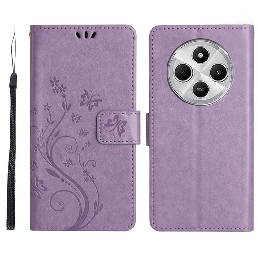 For Xiaomi Poco C75 4G / Redmi 14R 5G / 14C 4G Case Pattern Imprint PU Leather Phone Wallet Cover with Strap - Light Purple