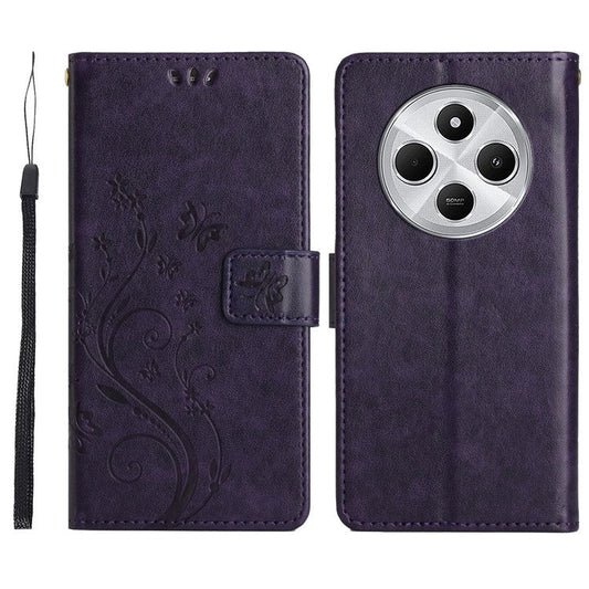 For Xiaomi Poco C75 4G / Redmi 14R 5G / 14C 4G Case Pattern Imprint PU Leather Phone Wallet Cover with Strap - Dark Purple