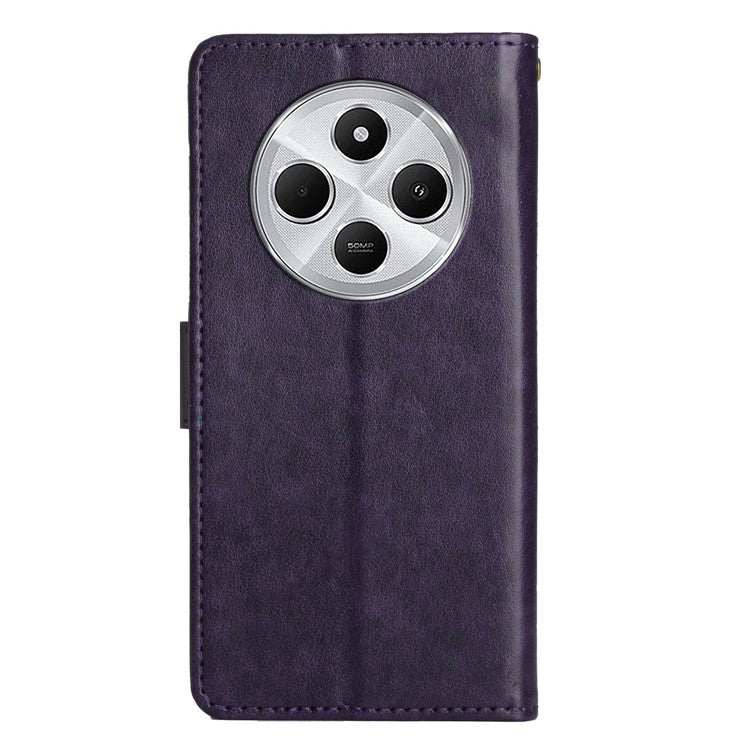 For Xiaomi Poco C75 4G / Redmi 14R 5G / 14C 4G Case Pattern Imprint PU Leather Phone Wallet Cover with Strap - Dark Purple