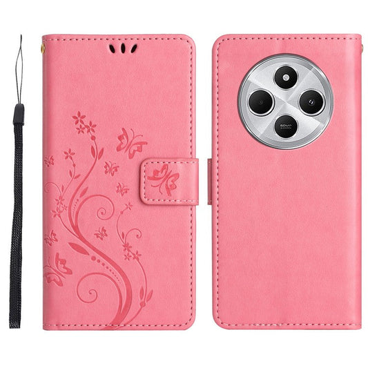 For Xiaomi Poco C75 4G / Redmi 14R 5G / 14C 4G Case Pattern Imprint PU Leather Phone Wallet Cover with Strap - Pink