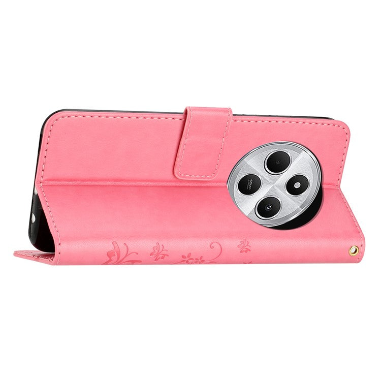For Xiaomi Poco C75 4G / Redmi 14R 5G / 14C 4G Case Pattern Imprint PU Leather Phone Wallet Cover with Strap - Pink