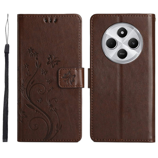 For Xiaomi Poco C75 4G / Redmi 14R 5G / 14C 4G Case Pattern Imprint PU Leather Phone Wallet Cover with Strap - Brown