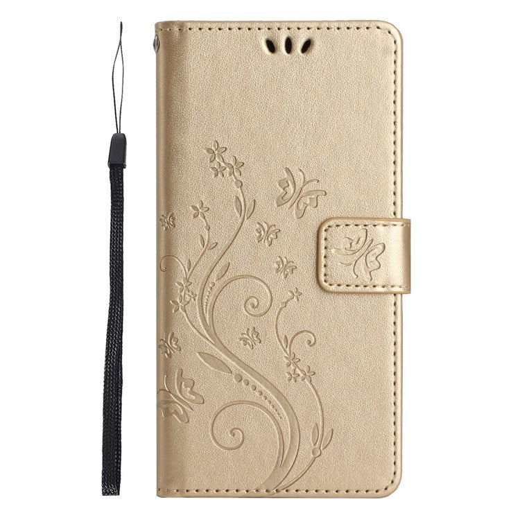 For Xiaomi Poco C75 4G / Redmi 14R 5G / 14C 4G Case Pattern Imprint PU Leather Phone Wallet Cover with Strap - Gold