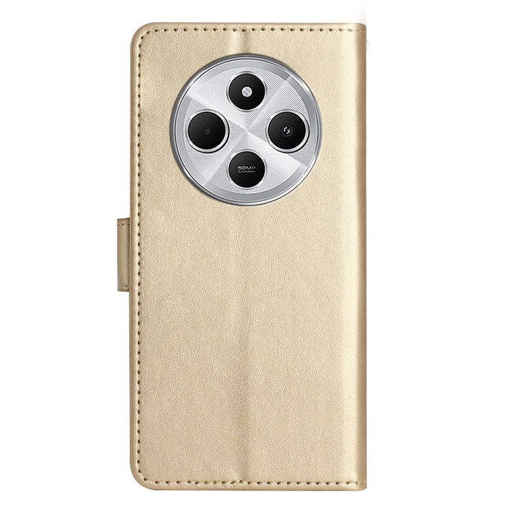 For Xiaomi Poco C75 4G / Redmi 14R 5G / 14C 4G Case Pattern Imprint PU Leather Phone Wallet Cover with Strap - Gold