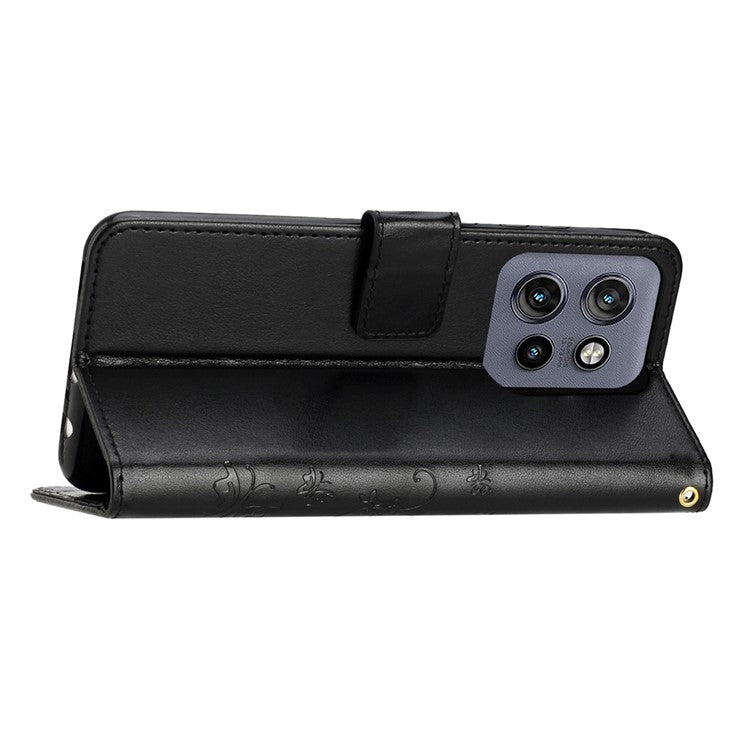 For Motorola Edge 50 Neo 5G / Moto S50 5G / Thinkphone 25 5G Case Pattern Imprint PU Leather Phone Wallet Cover with Strap - Black