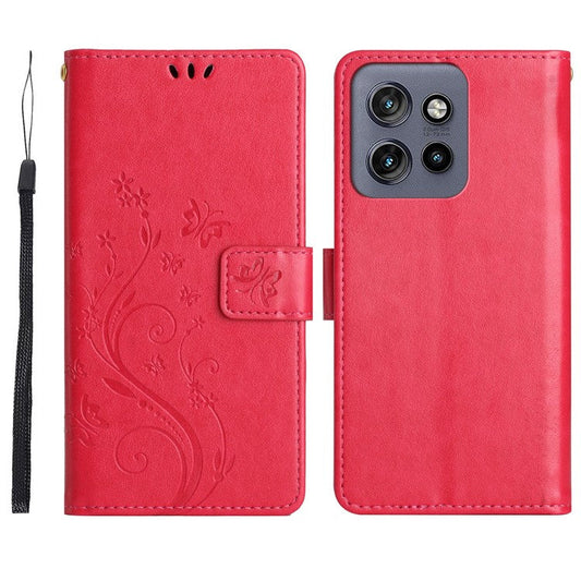 For Motorola Edge 50 Neo 5G / Moto S50 5G / Thinkphone 25 5G Case Pattern Imprint PU Leather Phone Wallet Cover with Strap - Red
