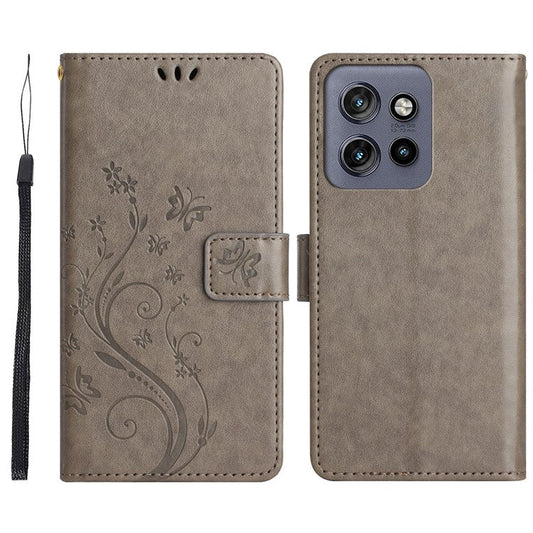 For Motorola Edge 50 Neo 5G / Moto S50 5G / Thinkphone 25 5G Case Pattern Imprint PU Leather Phone Wallet Cover with Strap - Grey