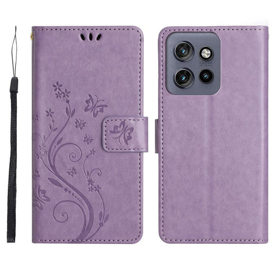 For Motorola Edge 50 Neo 5G / Moto S50 5G / Thinkphone 25 5G Case Pattern Imprint PU Leather Phone Wallet Cover with Strap - Light Purple