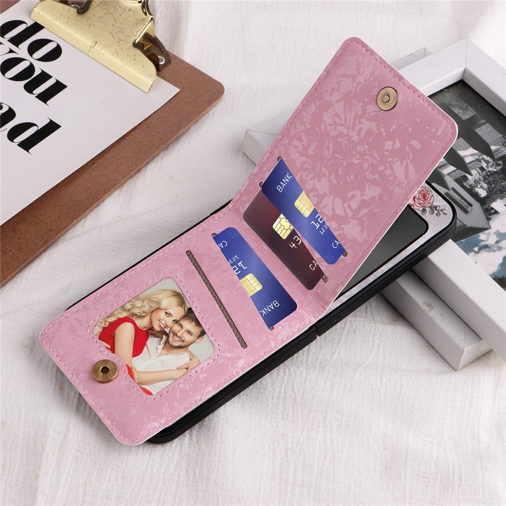 For Samsung Galaxy Z Flip7 FE 5G / Z Flip6 5G / Flip5 5G Case Flower Pattern PU+TPU Phone Cover Card Slots - Rose