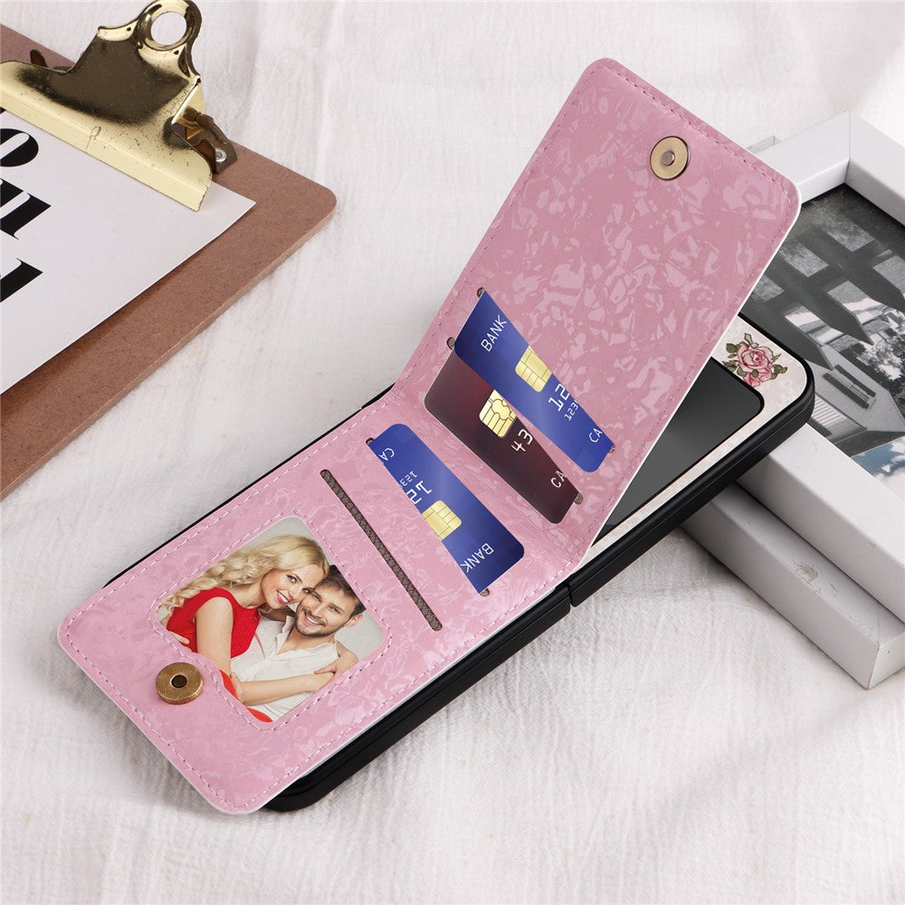 For Samsung Galaxy Z Flip7 FE 5G / Z Flip6 5G / Flip5 5G Case Flower Pattern PU+TPU Phone Cover Card Slots - Rose Flower