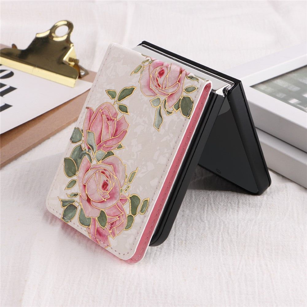 For Samsung Galaxy Z Flip7 FE 5G / Z Flip6 5G / Flip5 5G Case Flower Pattern PU+TPU Phone Cover Card Slots - Rose Flower