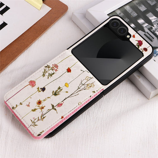 For Samsung Galaxy Z Flip7 FE 5G / Z Flip6 5G / Flip5 5G Case Flower Pattern PU+TPU Phone Cover Card Slots - Dried Flower