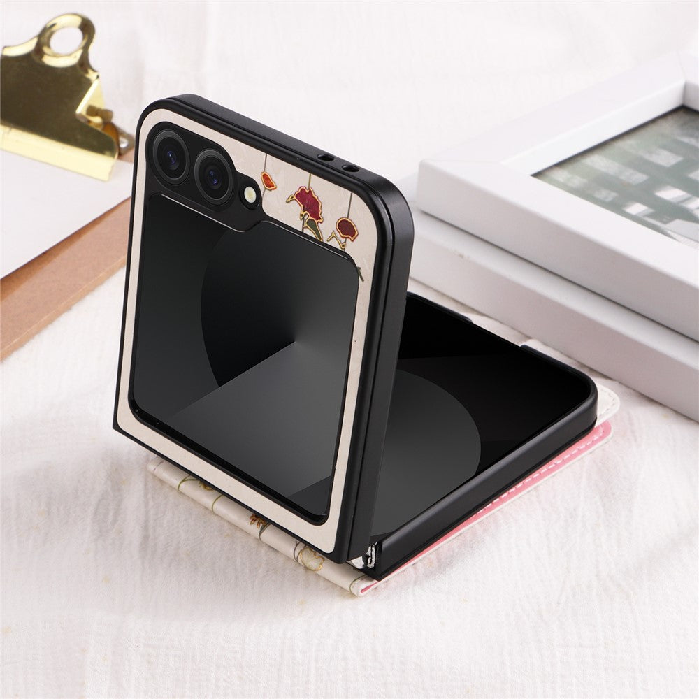 For Samsung Galaxy Z Flip7 FE 5G / Z Flip6 5G / Flip5 5G Case Flower Pattern PU+TPU Phone Cover Card Slots - Dried Flower