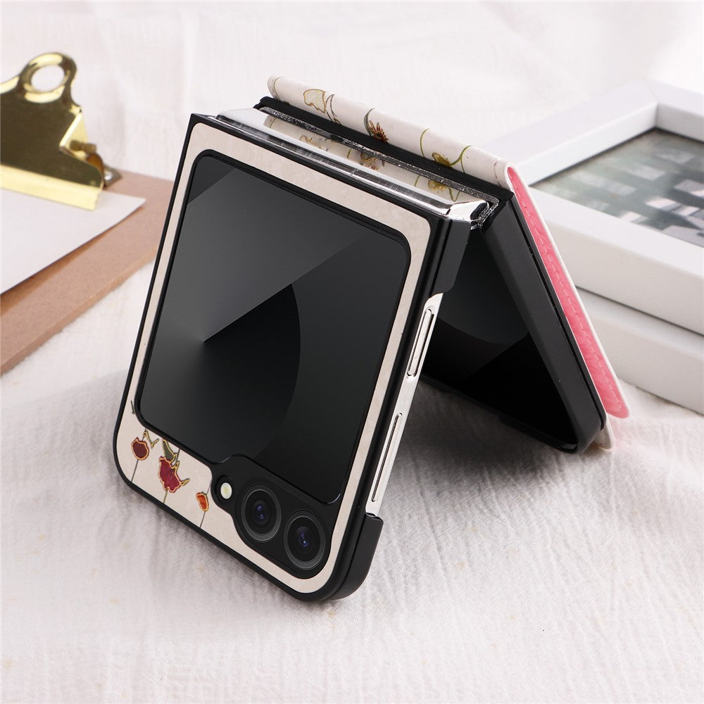 For Samsung Galaxy Z Flip7 FE 5G / Z Flip6 5G / Flip5 5G Case Flower Pattern PU+TPU Phone Cover Card Slots - Dried Flower
