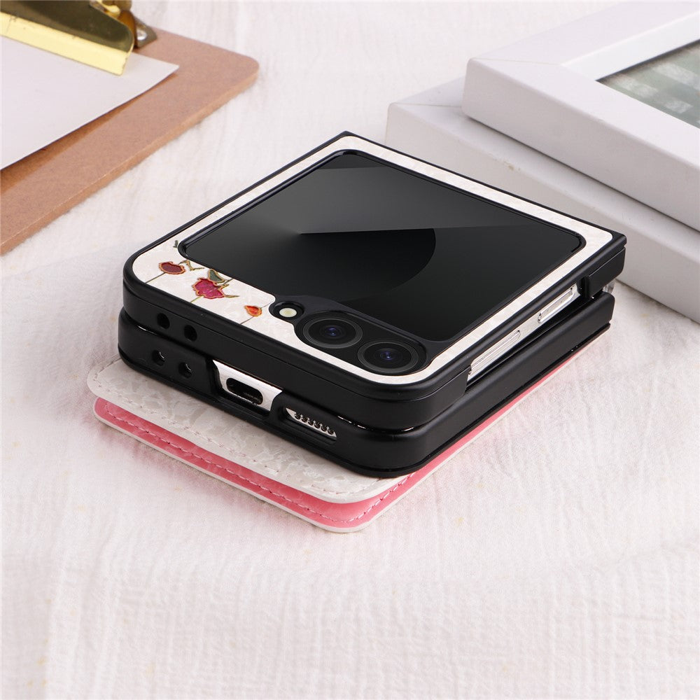For Samsung Galaxy Z Flip7 FE 5G / Z Flip6 5G / Flip5 5G Case Flower Pattern PU+TPU Phone Cover Card Slots - Dried Flower