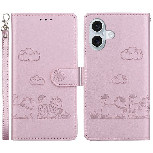 For iPhone 16 Plus Case RFID Blocking Kitten Pattern TPU+PU Leather Phone Cover - Pink