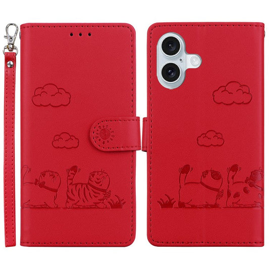 For iPhone 16 Plus Case RFID Blocking Kitten Pattern TPU+PU Leather Phone Cover - Red