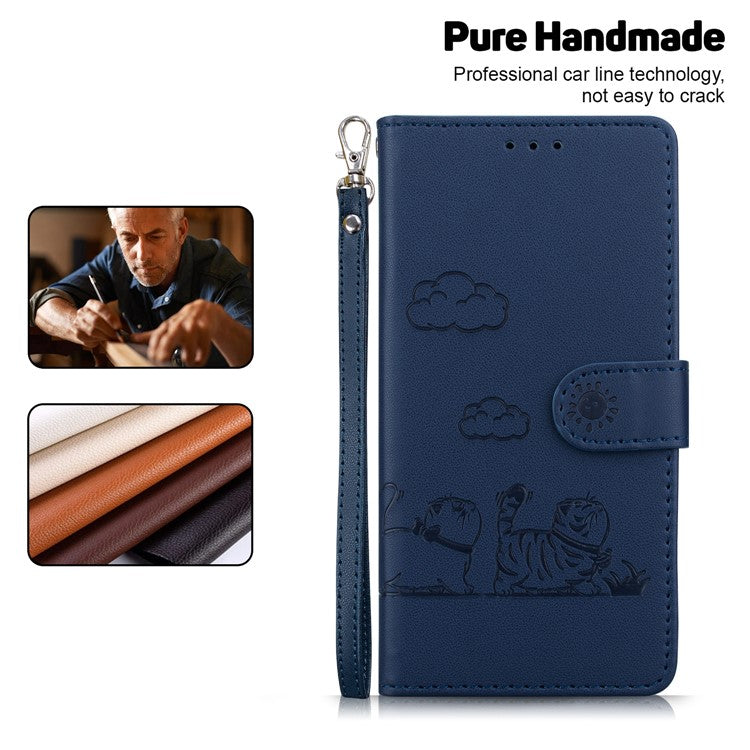 For iPhone 16 Pro Case RFID Blocking Kitten Pattern TPU+PU Leather Phone Cover - Blue