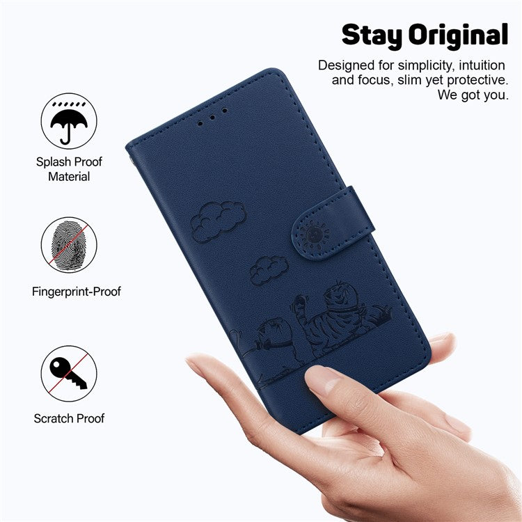 For iPhone 16 Pro Case RFID Blocking Kitten Pattern TPU+PU Leather Phone Cover - Blue
