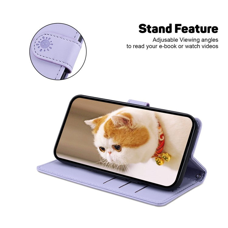 For iPhone 16 Case RFID Blocking Kitten Pattern TPU+PU Leather Phone Cover - Purple