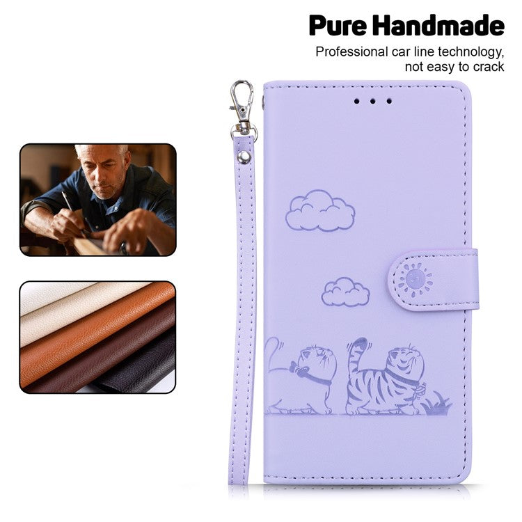 For iPhone 16 Case RFID Blocking Kitten Pattern TPU+PU Leather Phone Cover - Purple