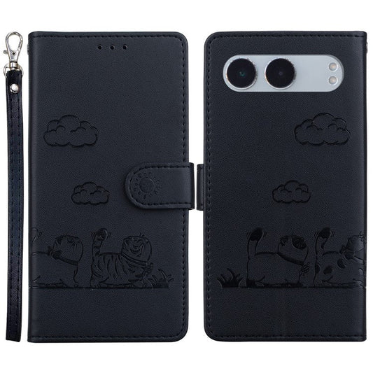 For OnePlus Nord 4 Case RFID Blocking Kitten Pattern TPU+PU Leather Phone Cover - Black