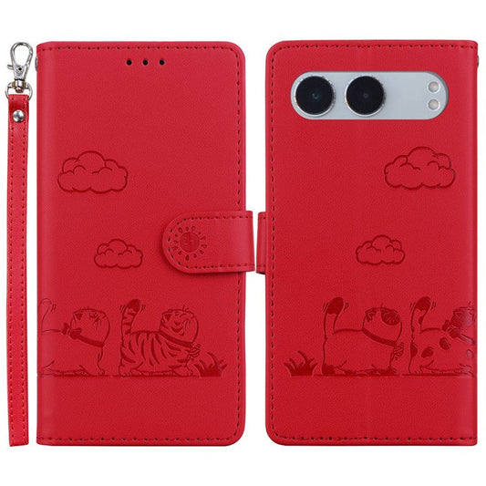 For OnePlus Nord 4 Case RFID Blocking Kitten Pattern TPU+PU Leather Phone Cover - Red