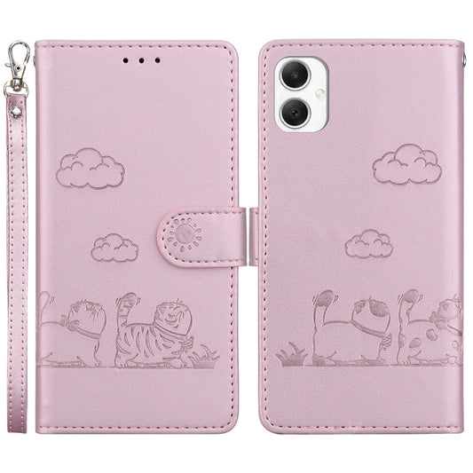 For Samsung Galaxy A06 Case RFID Blocking Kitten Pattern TPU+PU Leather Phone Cover - Pink