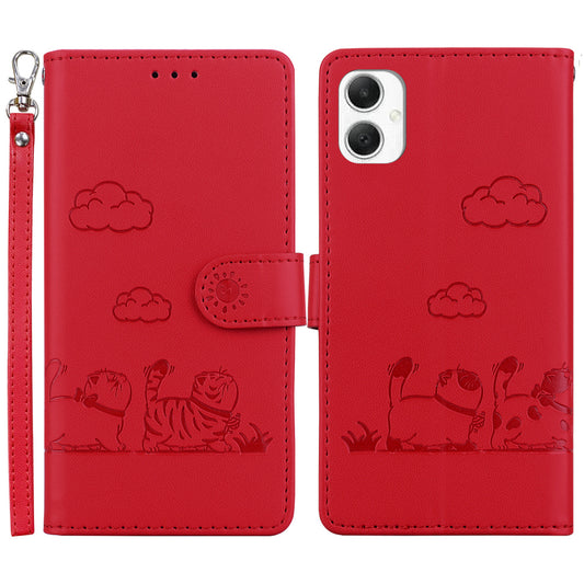 For Samsung Galaxy A06 Case RFID Blocking Kitten Pattern TPU+PU Leather Phone Cover - Red
