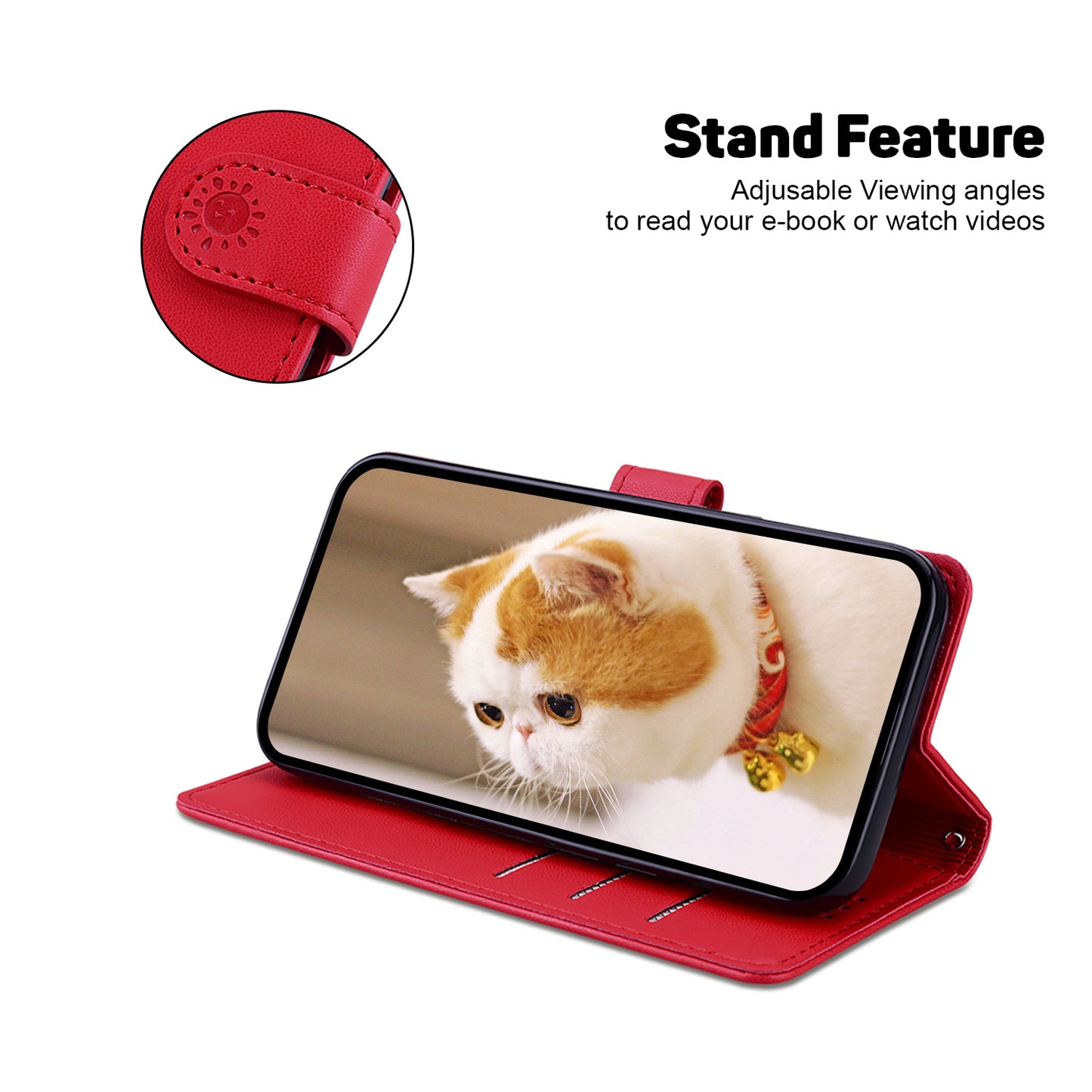 For Samsung Galaxy A06 Case RFID Blocking Kitten Pattern TPU+PU Leather Phone Cover - Red