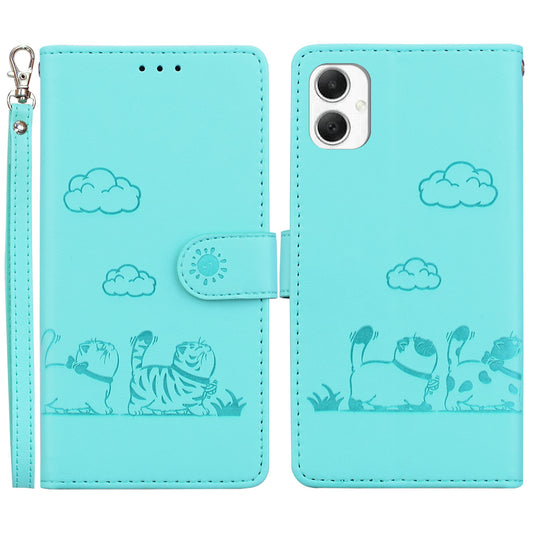 For Samsung Galaxy A06 Case RFID Blocking Kitten Pattern TPU+PU Leather Phone Cover - Green